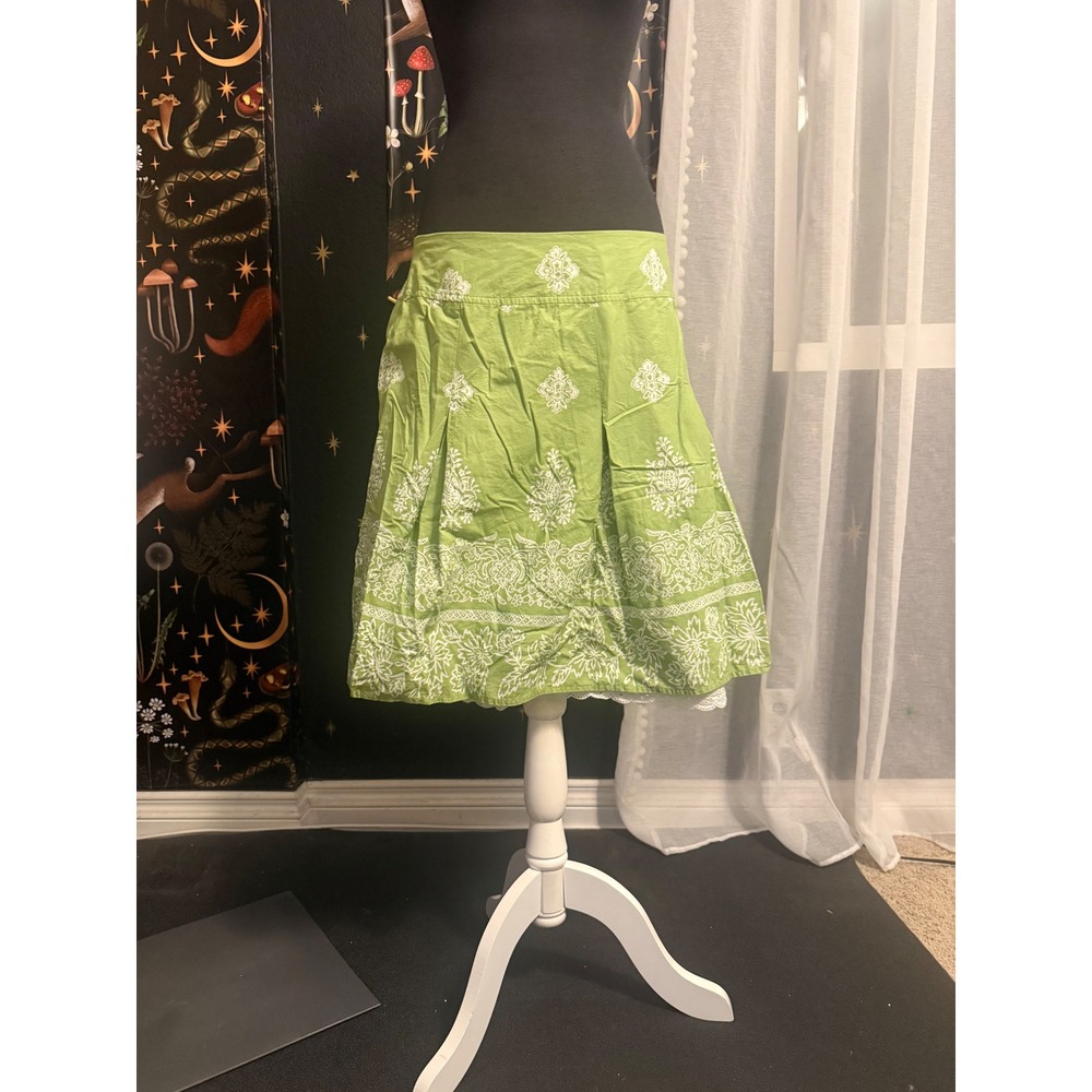 Talbots Petites Green White Embroidered Eyelet Lace Trim Cotton Skirt Size 14P